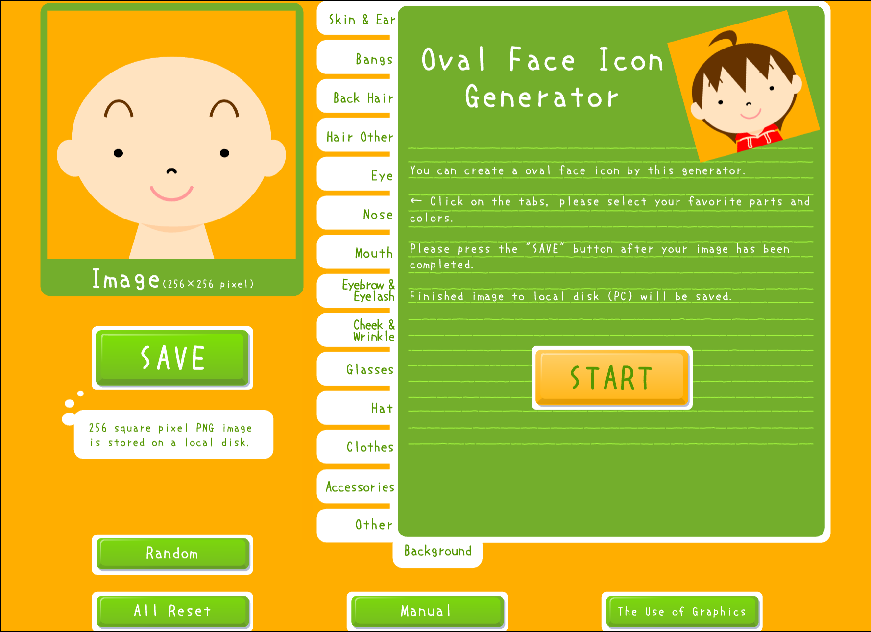 Oval Face editor showing the 256px result label and customization controls