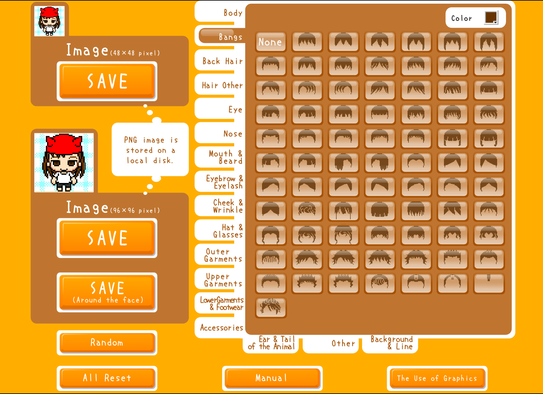 First-party runtime capture of a full-body pixel character with 48px and 96px output options