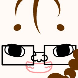 Avatar with square glasses and curly brown side hair