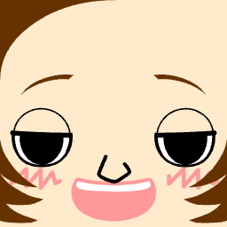Avatar laughing with a wide open pink smile