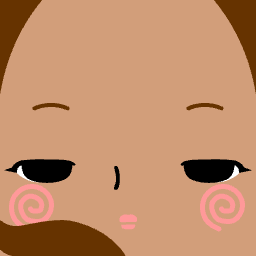 Avatar with sleepy eyes and swirl-shaped cheek blush