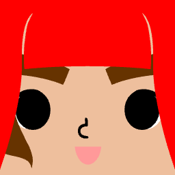 Avatar with red bangs and a cheerful smiling mouth