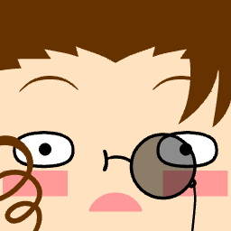 Avatar with a round dark monocle and pink cheeks