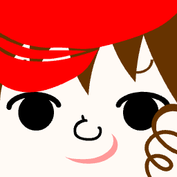 Avatar with a broad red hair streak over brown bangs and a curly side lock