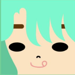 Avatar with sweeping aqua bangs, black oval eyes, and a curled coral smile
