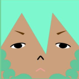 Avatar with pointed mint bangs, half-closed eyes, and a tiny downturned mouth