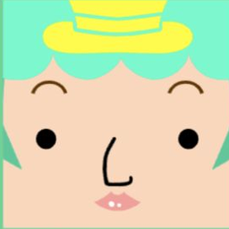 Avatar wearing a yellow top hat above mint curls and puckered pink lips