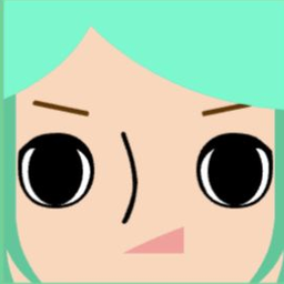Avatar with side-parted mint hair, huge glossy eyes, and a coral triangle mouth