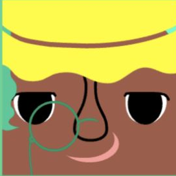 Dark-skinned avatar wearing a wide yellow hat and oversized green round glasses