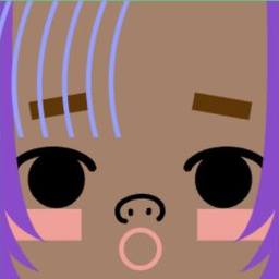 Brown avatar with striped lavender bangs, a pig nose, and a round open mouth