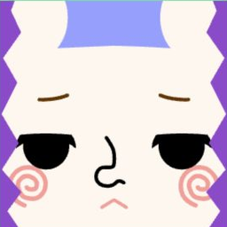 White avatar with lavender side hair, sleepy eyes, spiral cheeks, and a worried frown