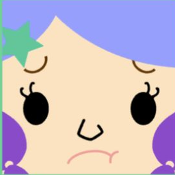 Avatar with lavender side hair, a mint star clip, long lashes, and a pink frown