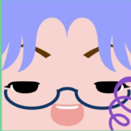 Pink avatar with heart-shaped lavender bangs, blue glasses, and a spiral cheek mark