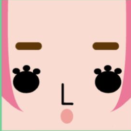 Pink avatar with bold brows, long black lashes, coral side locks, and an open mouth