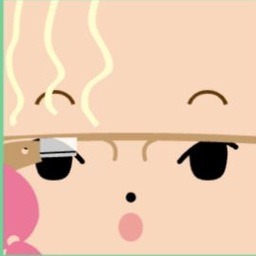 Peach avatar with wavy cream bangs, rectangular glasses, and a round open mouth
