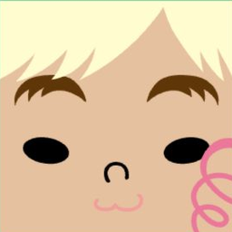 Peach avatar with swept cream hair, thick brows, a cat smile, and a spiral cheek