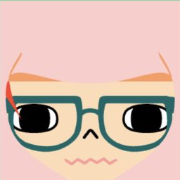 Pink avatar with pale hair, teal rectangular glasses, and a wavy pink mouth