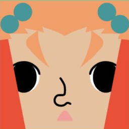 Tan avatar with coral hair, teal bubble clips, black eyes, and a triangle mouth
