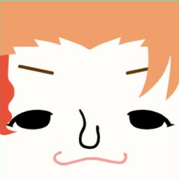 White avatar with coral side hair, long lashes, a tall nose, and a curled smile