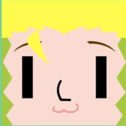 Pink avatar with a bright yellow bob, a star hair clip, and tall rectangular eyes