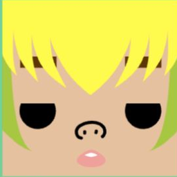 Brown avatar with pointed yellow bangs, black eyes, a pig nose, and pink lips