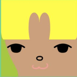 Brown avatar with blocky yellow hair, long lashes, and a tiny ring-shaped nose