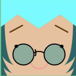 Avatar with pointed aqua hair, round mint glasses, and a small pink smile