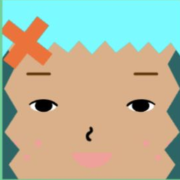 Tan avatar with jagged aqua bangs, an orange X clip, and a puckered mouth