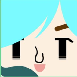 White avatar with aqua hair covering one eye, striped lashes, and its tongue out