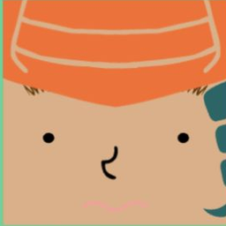 Brown avatar in an orange striped beanie with aqua curls and simple dot eyes