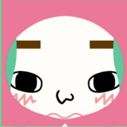 White avatar in a gray-and-pink hood with thick brows and a tiny cat mouth