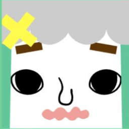 White avatar with scalloped gray hair, a yellow X clip, and wavy pink lips