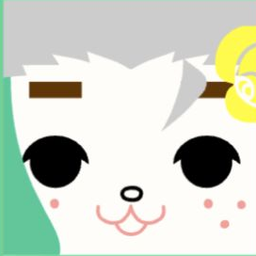White avatar with spiky gray hair, a yellow bubble clip, freckles, and a cat smile
