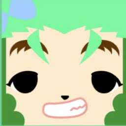 White avatar with spiky mint hair, lavender bow clips, and a toothy pink smile