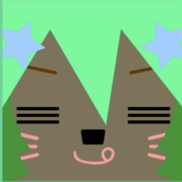 Dark avatar with swept mint hair, lavender clips, striped closed eyes, and a tongue-out grin