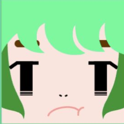 White avatar with curled mint bangs, tall black eyes, and a downturned mouth