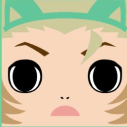 Tan avatar wearing green cat ears with mint side hair and large outlined eyes