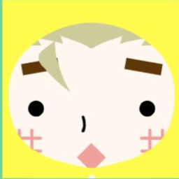 White avatar with a yellow headband, black dot eyes, grid cheeks, and a diamond mouth
