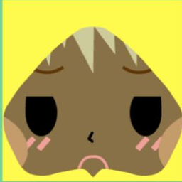 Dark avatar in a yellow hood with sage bangs, pink cheek stripes, and an open mouth