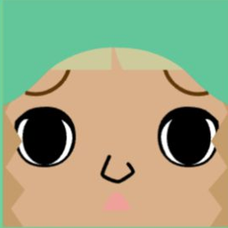 Tan avatar with a mint headband, large glossy eyes, and a small triangle mouth