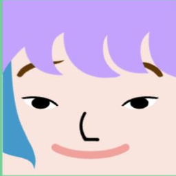 Pink avatar with short lavender hair, sleepy eyes, and a subtle curved smile