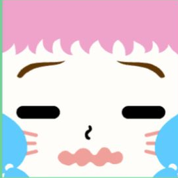 White avatar with scalloped pink hair, closed eyes, cheek stripes, and wavy lips