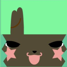 Dark avatar with bunny-ear mint hair, star cheeks, sleepy eyes, and its tongue out