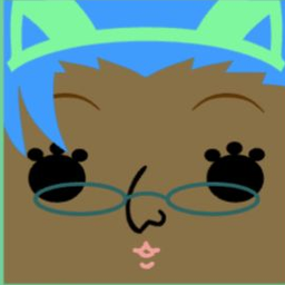 Brown avatar in a mint-and-blue cat-ear cap with round glasses and long lashes