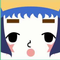 White avatar with spiky blue bangs, a peach cap, drooping eyes, and a round mouth